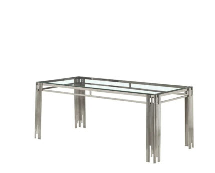 Table à Manger XXL Flute Verre Marbré Transparent Pieds Chrome 180 cm
