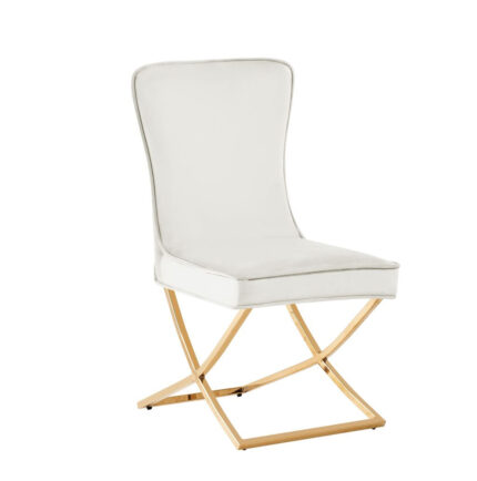 Lot 2 Chaises Salle à Manger Gabrielle Capitonnées Velours Écru Pieds Chrome 59x52x95cm