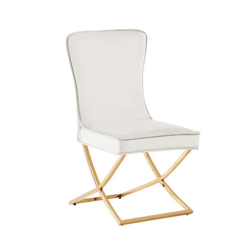 Lot 2 Chaises Salle à Manger Gabrielle Capitonnées Velours Écru Pieds Chrome 59x52x95cm