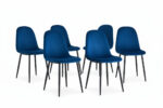 Lot de 6 chaises scandinaves velours bleu pieds métal noir 44x50x87 cm