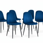 Lot de 6 chaises scandinaves velours bleu pieds métal noir 44x50x87 cm