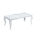 Table Basse Baroque Verre Trempé Marbré Blanc Pieds Chrome 120x60x45 cm