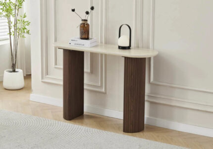 Console Terra Ovale Travertin Noyer Cannelé Vert