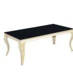 Table Basse Baroque Rectangle Verre Trempé Noir Pieds Dorés 120x60x45 cm