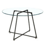 Table à Manger Ronde HELOISE Pieds Métal Noir Plateau Verre Transparent D120x75 cm