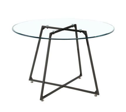 Table à Manger Ronde HELOISE Pieds Métal Noir Plateau Verre Transparent D120x75 cm