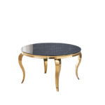 Table à Manger Ronde Baroque Plateau Marbré Noir Structure Dorée 130x75 cm
