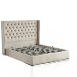 Lit Coffre Clouté Velours Beige 140x190 cm