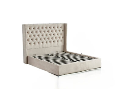 Lit Coffre Clouté Velours Beige 140x190 cm