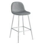 Lot 2 Tabourets de Bar Scandinave Velours Gris Pieds Chrome