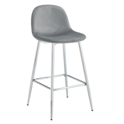 Lot 2 Tabourets de Bar Scandinave Velours Gris Pieds Chrome