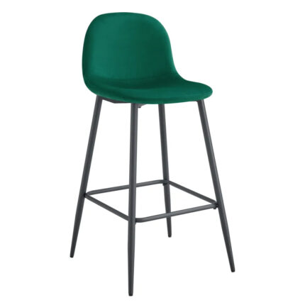 Lot 2 Tabourets de Bar Scandinave Velours Vert Pieds Métal Noir