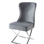 Lot de 2 Chaises Gabrielle Capitonnées Velours Gris Pieds Chrome 59x52x95cm