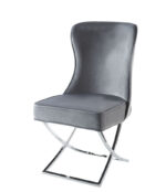 Lot de 2 Chaises Gabrielle Capitonnées Velours Gris Pieds Chrome 59x52x95cm