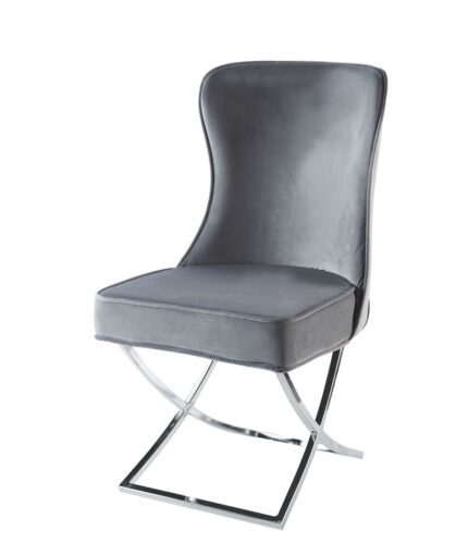Lot de 2 Chaises Gabrielle Capitonnées Velours Gris Pieds Chrome 59x52x95cm