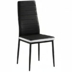 Lot 6 chaises simili cuir noir blanc pieds métal 52x45x90 cm TOLIA