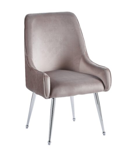 Lot 2 Chaises Salle à Manger Luxury Velours Moka Pieds Chrome 52x65,5x93,5cm
