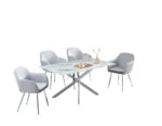Table Repas Jessica Verre Marbre Blanc Pieds Chrome 180 cm