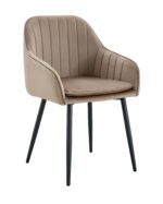 Lot de 2 Chaises Salle à Manger Velours Taupe Pieds Métal Noir 45x46x82 cm