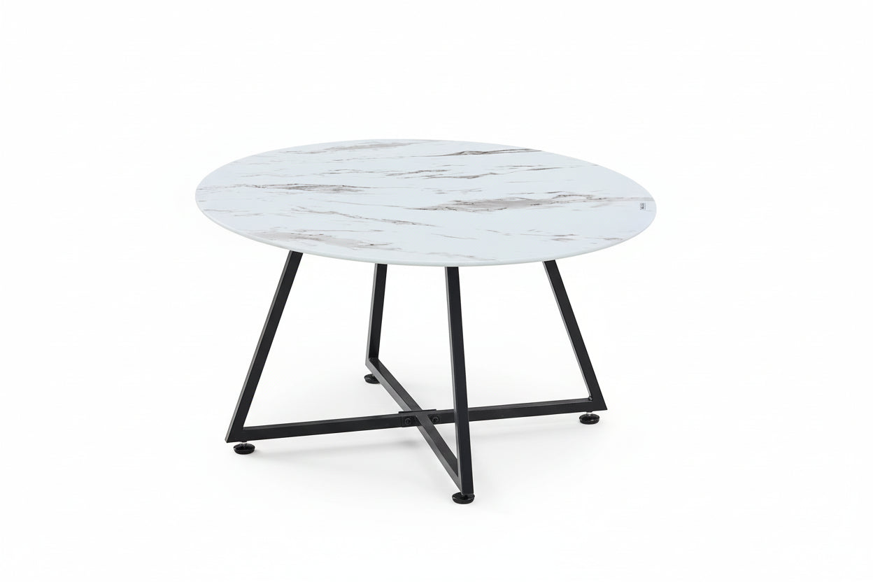 0 4576.jpg Table Basse Ronde Heloise Céramique Effet Marbre Blanc Métal Noir D80xH45 cm