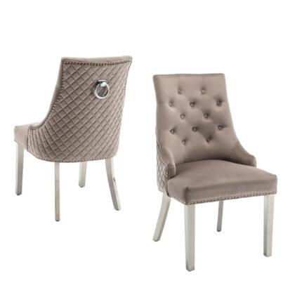 Lot de 2 chaises ANNEAU matelassée et cloutée Chrome velours - Moka