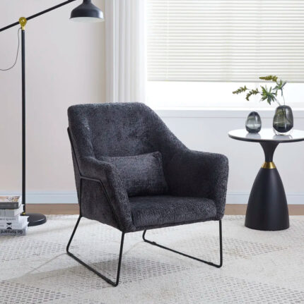 Fauteuil BASKA métal noir velours laine