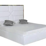 Lit 2 Places Goldmark Similicuir Blanc 140x190 cm Cadre Doré Sommier Inclus