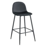 Lot 2 Tabourets de Bar Scandinave Velours Noir Pieds Métal Noir
