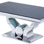 Table Basse Trofy Verre Effet Marbré Noir Pieds Chrome 120x70 cm