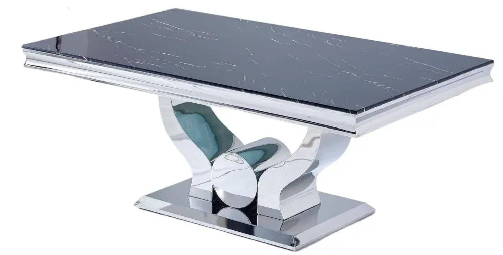 0 4589.jpg Table Basse Trofy Verre Effet Marbré Noir Pieds Chrome 120x70 cm