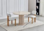 Chaise Inaya Ronde Travertin Pieds Bois Taupe