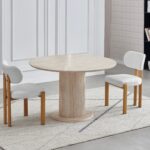 Chaise Inaya Ronde Travertin Pieds Bois Taupe