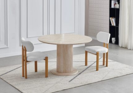 Chaise Inaya Ronde Travertin Pieds Bois Taupe