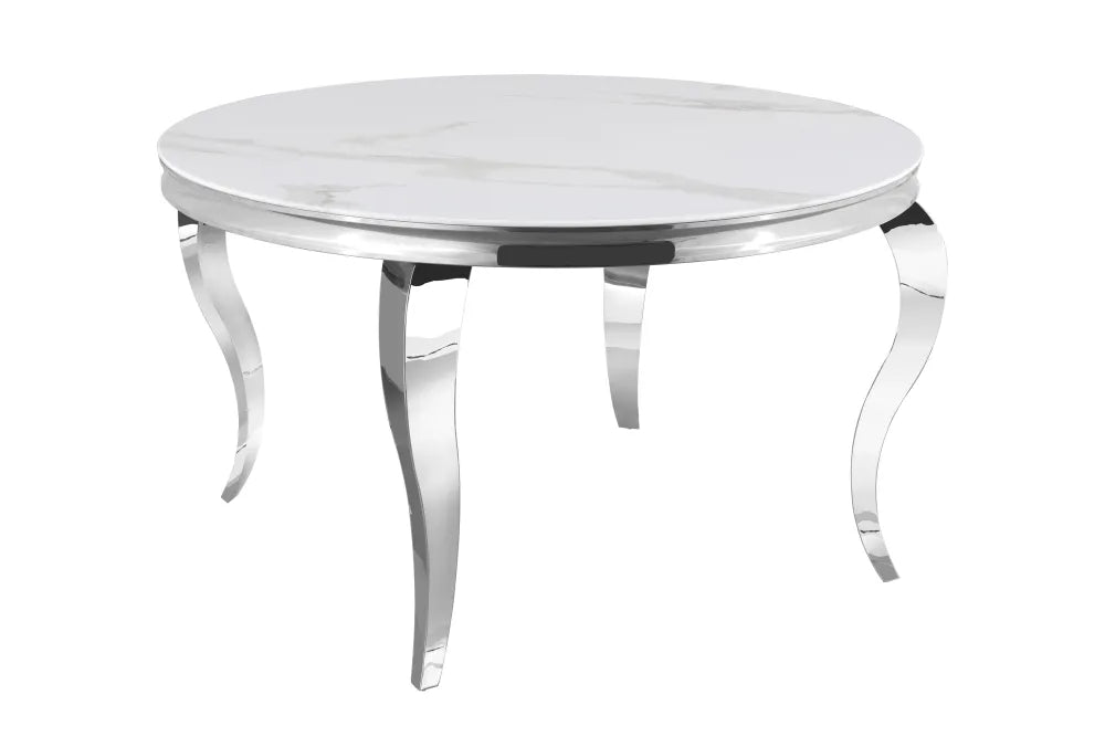 0 4592.jpg Table à Manger Ronde Baroque Marbre Blanc Pieds Chrome 130x75 cm