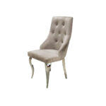 Lot 4 Chaises Salle à Manger Anneau Capitonnées Cloutées Velours Moka Pieds Chrome 53x53x101cm