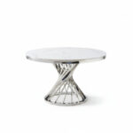 Table à Manger Ronde Nautilus Verre Trempé Marbre Blanc Chrome