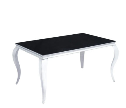 Table à Manger Baroque Verre Noir Pieds Chrome 180x90 cm