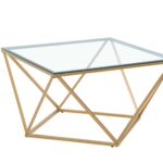 Table Basse Alina Carrée Verre Trempé Transparent Pieds Dorés 80x80x45 cm