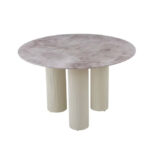 Table à Manger Ronde Anaïs Céramique Marbré Gris Pieds Beiges 120 cm