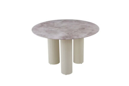 Table à Manger Ronde Anaïs Céramique Marbré Gris Pieds Beiges 120 cm