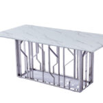 Table Basse Portofino Verre Trempé Marbré Blanc Pieds Chrome 120x70x45 cm