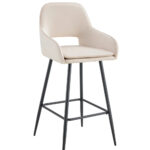 Lot 2 Tabourets de Bar Athena Velours Beige Pieds Métal Noir 47x41x104cm