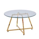 Table Basse Ronde Heloise Métal Doré Plateau Verre Transparent D80xH45 cm