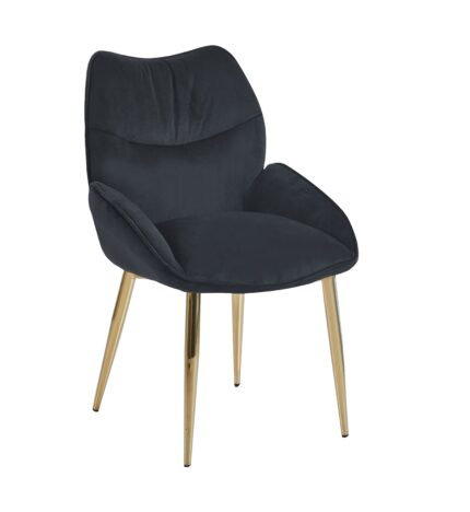 Lot de 2 Chaises Velours Noir LOHA Pieds Métal Dorés