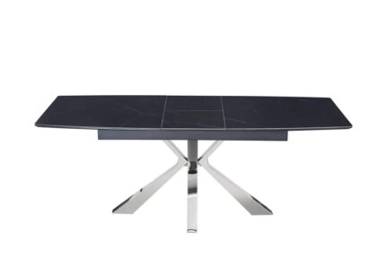 Table à Manger Extensible Bianca Céramique Marbrée Noire Chrome 160/200 cm