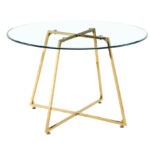 Table à Manger Ronde Héloïse Verre Transparent Pieds Métal Doré 120x75 cm