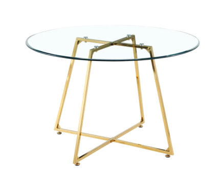Table à Manger Ronde Héloïse Verre Transparent Pieds Métal Doré 120x75 cm