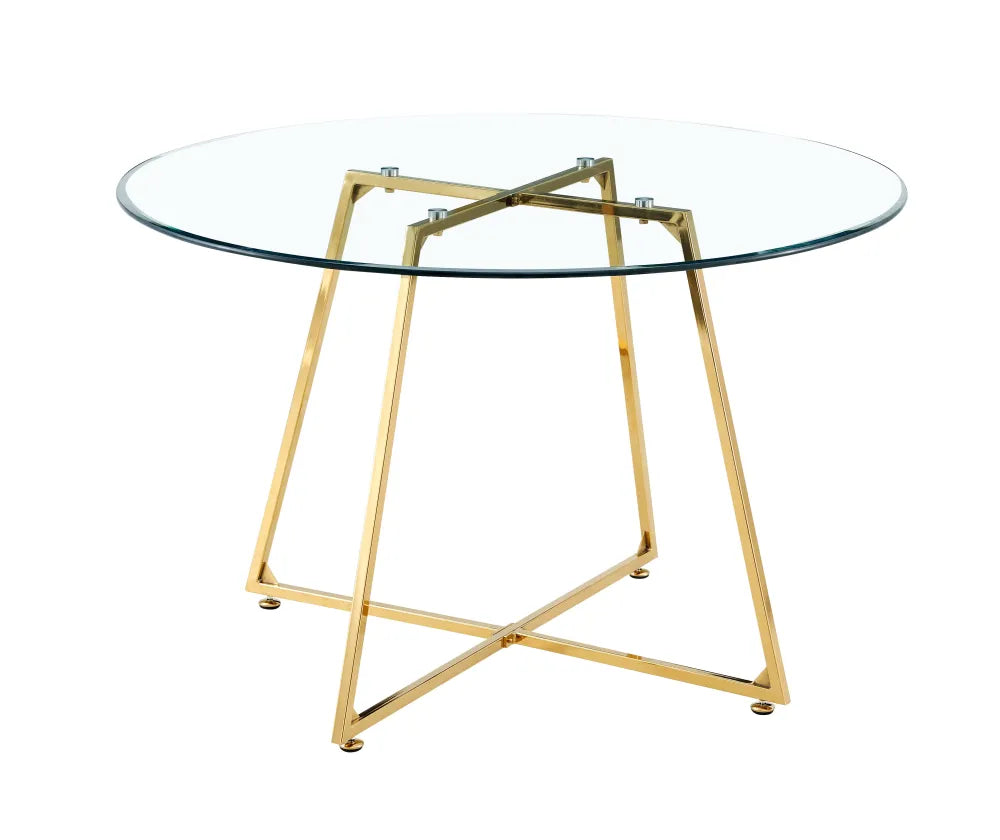 0 4613.jpg Table à Manger Ronde Héloïse Verre Transparent Pieds Métal Doré 120x75 cm