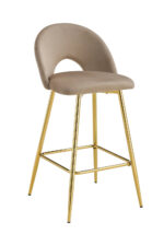 Lot 2 Tabourets de Bar Teddy Velours Taupe Pieds Gold 47x36x98cm