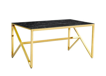Table à Manger Majestique Verre Trempé Marbré Noir 150x90 cm
